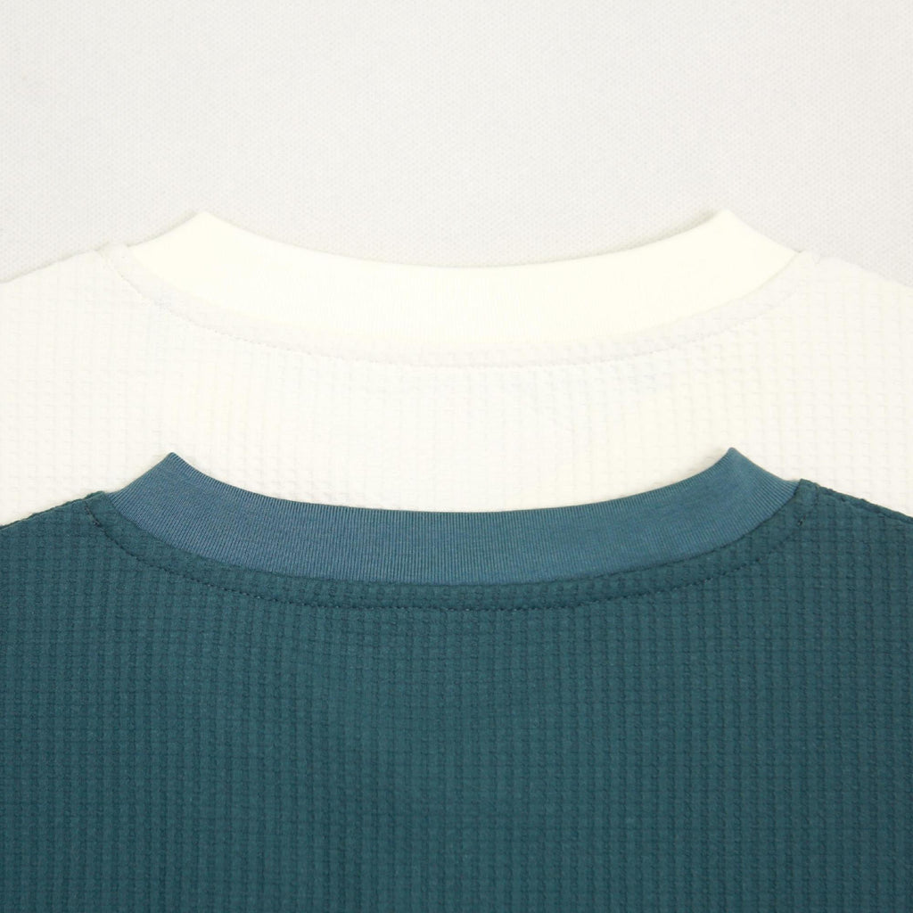 210g Waffle-Knit Long-Sleeve Henley T-Shirt