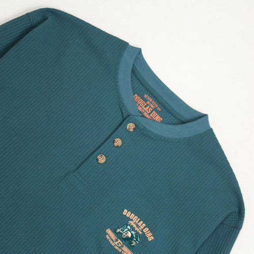 210g Waffle-Knit Long-Sleeve Henley T-Shirt